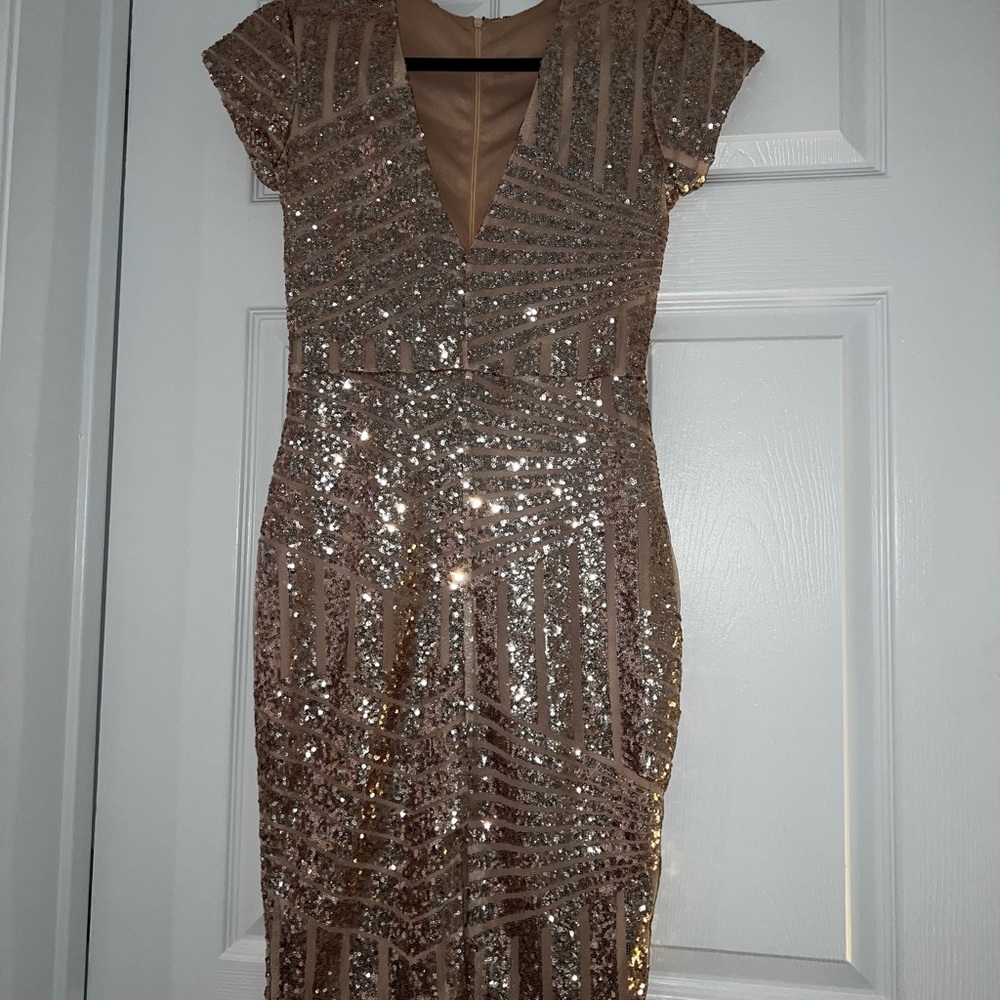 Rose gold midi sequence gatsby dress